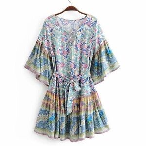 Floral Bohemian Dress with Bell Sleeves